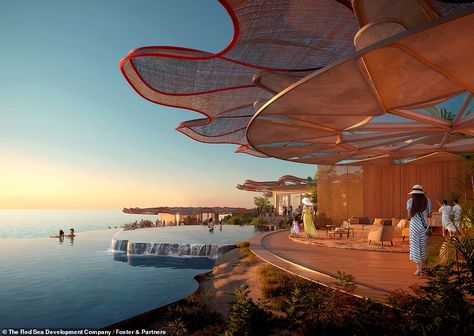 Red Sea Project, Pool Bar Ideas, Resort Architecture, Cool Tree Houses, Sea Resort, Hotel Concept, Hotel Plan, Foster Partners, Sea House