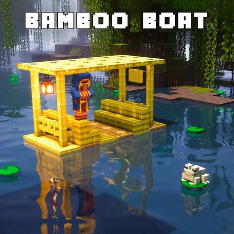 Some Bamboo Boats. Made with the new wood. : Minecraftbuilds Bamboo Wood Minecraft, Minecraft Bamboo House Ideas, Minecraft Bamboo Village, Minecraft Bamboo Palette, Minecraft Bamboo Builds, Bamboo Minecraft, Minecraft Bamboo House, Minecraft Playground, Bamboo Boat