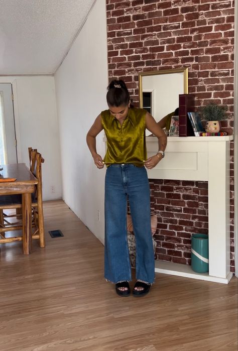 thrifted silk collared top zara marine jeans dc. marten shoes Zara Marine Jeans Outfit, Zara Marine Straight Jeans Outfit, Dc Marten, Zara Marine Jeans, Marine Jeans, Dubai Outfit, Straight Jeans Outfit, Collared Top, Jeans Outfit