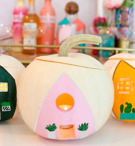 DIY Mini Playhouse Pumpkins Unique Pumpkin Carving Ideas, Craft Pumpkins, Creative Pumpkin Carving, Easy Pumpkin Carving, Build A Playhouse, Pumpkin Carving Ideas, Lantern Ideas, Creative Pumpkins, A Beautiful Mess