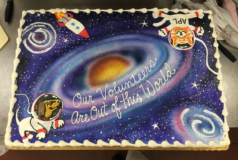 Dog and cat astronaut cake. Nebula. Outer space. Rocket ship. Astronaut Sheet Cake, Happy Birthday Marines, Space Cakes, Cake Animals, Astronaut Cake, Dq Cakes, Horse Birthday Cake, Rocket Cake, Cake Book