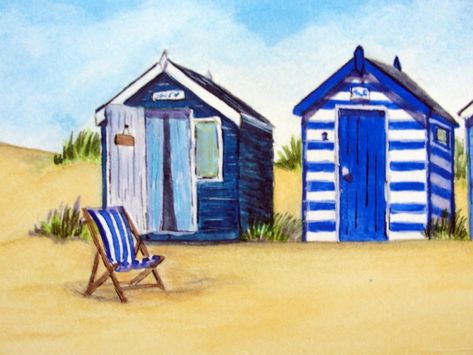 Beach Huts Art, English Seaside, Beach Art Painting, Colours Of The Rainbow, Cottage Painting, Seaside Art, Wood Painting Art, Beach Huts, Beach Watercolor