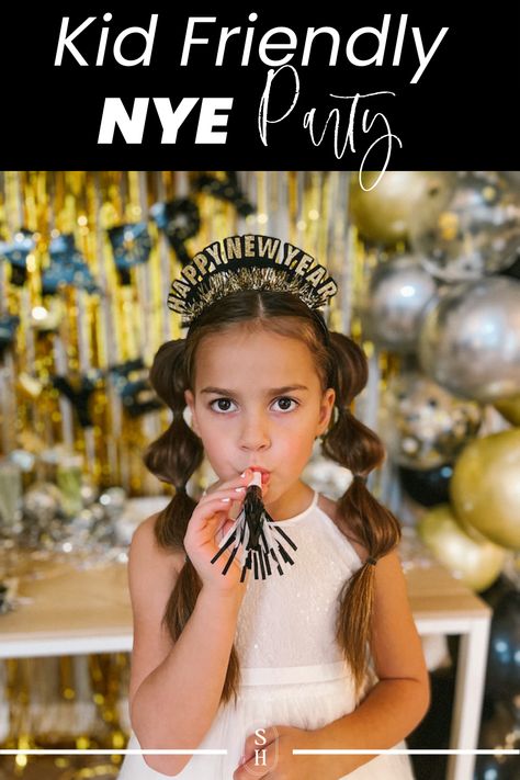 The kids love being able to join in on some of the fun of bringing in the new year! This blog will share some cute ideas for a fun-filled - Kid-friendly NYE party. Nye Party For Kids Families, Kid Friendly Nye Party, Kid Friendly New Years Eve Party Ideas, Kids Nye Party Ideas, Noon Years Eve Party For Kids, Kids Ball Drop New Years Eve, New Year’s Eve Kid Party Ideas, Kids Nye Balloon Drop, Nye Party Hats