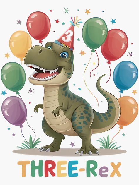 "THREE REX 3 YEAR OLD BIRTHDAY " Sticker for Sale by Doherty Designs | Redbubble Three Birthday Theme Boy, Third Birthday Theme Boy, Dinosaur Poem, School Birthday Treats, Happy Birthday Boy, Dino Birthday Party, Birthday Treat, August Birthday, School Birthday