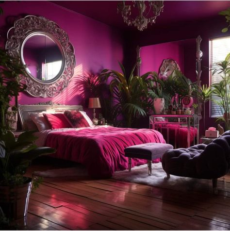 Magenta Bedroom, Magenta Room, Magenta Bedrooms, Jewel Tone Bedroom, Chamber Ideas, Summer Room, Aesthetic Apartment, Ethereal Aesthetic, Pink Bedrooms