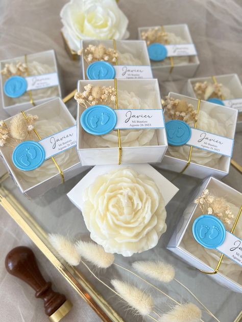 Baptism Candle Favors, Boy Candle, Peony Candle, Christening Decorations, Christening Favors, Baptism Candle, Baptism Party, Communion Gifts, Candle Favors