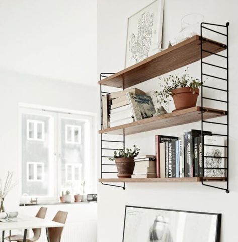 Shelves Above Sofa, Shelves Over Couch, Spare Room Office, String Shelving, String Shelf, String Pocket, String Furniture, Interior Design Bohemian, Scandinavian Style Home