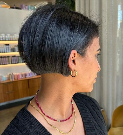 Best Rounded Bob Looks to Try in 2023 - The Right Hairstyles Short Bob Hairstyles With Bangs Straight, Extra Short Bob Haircuts, Shirt Bobs For Fine Hair, All One Length Bob Short Hair, Neckline Bob Haircut, Short All One Length Bob, Short Bob Hairstyle Women 2023, Stacked Short Bob Haircut, Short Bob Hairstyles For Straight Hair