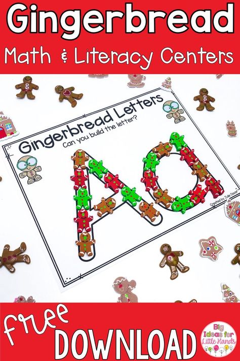 Gingerbread Literacy Activities Preschool, Gingerbread Centers Preschool, Christmas Pattern Activities, Gingerbread Centers Kindergarten, Christmas Themes Preschool, Gingerbread Sensory Table, Gingerbread Activities Preschool, Prek Gingerbread, Gingerbread Kindergarten