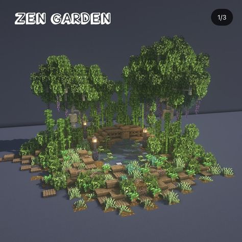 Pretty Minecraft Houses, Garden Minecraft, Minecraft Beach House, Minecraft Modern City, Small Zen Garden, Leaves Texture, Minecraft Garden, Minecraft Structures, Bangunan Minecraft