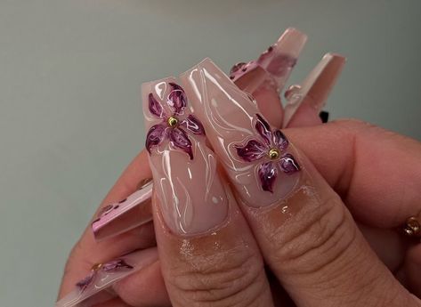 Coffin Gel X Nail Designs, Magenta Nails Design, Clubbing Nails, Gel Manicure Ideas, Pink And Purple Nails, Pink Nail Design, Nails Baddie, Deep Magenta, Baddie Nails