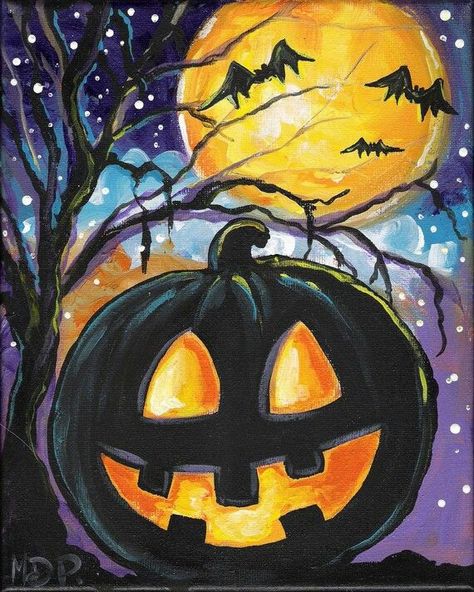 Black Jack-o-Lantern Dekorasi Halloween, Art Pumpkin, Image Halloween, Labu Halloween, Carte Halloween, Fall Canvas, Halloween Rocks, Halloween Painting, Halloween Drawings