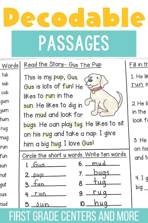 Decodable reading passages are a great way to teach phonics skills to first graders while also increasing reading comprehension and fluency. Check out this blog post to learn how to use the decodable readers in your classroom and grab a free sample. Learn To Read First Grade, 2nd Grade Reading Fluency Passages Free, Reading Homework First Grade, First Grade Reading Homework Ideas, Free Decodable Passages, Sight Word Passages, Short A Decodable Reader Free, First Grade Reading Stations, First Grade Decodable Readers