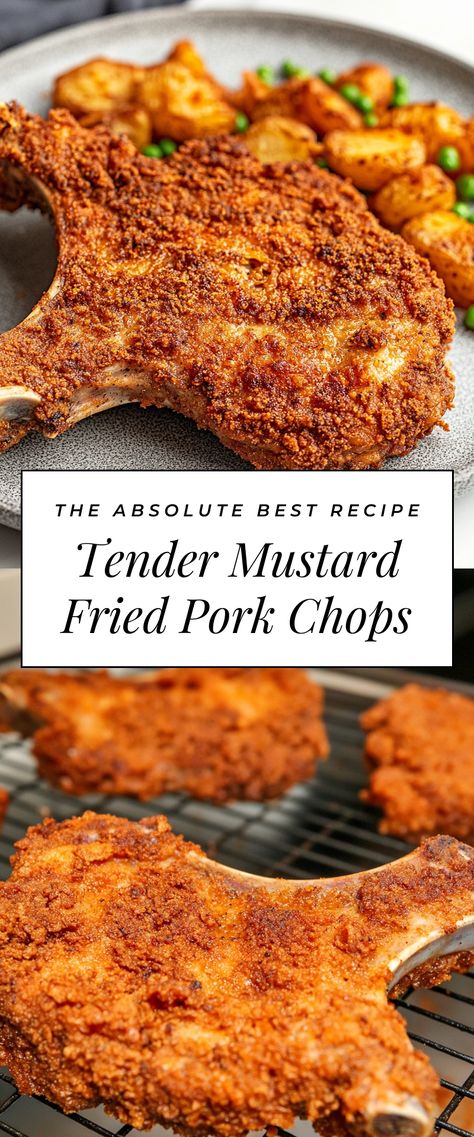 Image for Tender Mustard Fried Pork Chops Fried Pork Chop Seasoning, Mustard Fried Pork Chops, Deep Fried Pork Chops Bone In, Fried Bone In Pork Chops, Pork Chops For A Crowd, Pork Fingers Recipe, Fried Porkchop, Best Fried Pork Chops, Fry Pork Chops