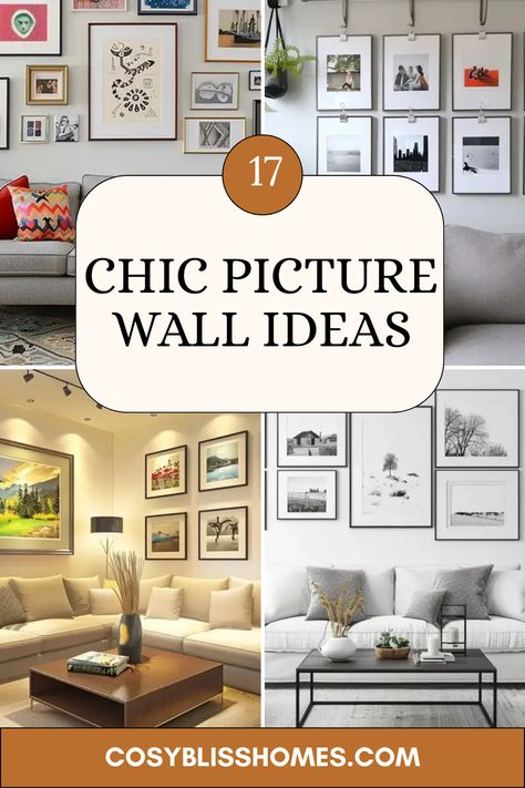 Ready to jazz up your home? Discover these 17 chic picture wall ideas perfect for modern spaces! From creating a Salon Style masterpiece to hanging artwork with a neat clip-and-hang system, you will find creative inspiration for any room. Explore mixed media displays and crisp grid gallery layouts that fit your personality while also being stylish! Don’t miss out on tips to rearrange and showcase your favorite photos and art. Transform your living area into an art gallery and let your walls tell your story. Family Wall Gallery Living Rooms, Multiple Picture Frames On Wall, Picture Wall Layout Ideas, Family Photos Gallery Wall, Picture Placement On Wall, Wall Inspiration Living Room, Wall Gallery Ideas Living Room, Photo Wall Ideas Living Room, Picture Gallery Wall Ideas