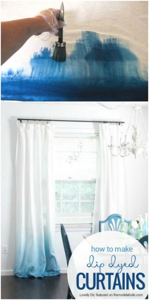 Dip Dye Curtains, Dye Curtains, Curtain Diy, Diy Curtain Rods, Curtain Styles, Tie Dye Crafts, No Sew Curtains, Tie Dye Diy, White Curtains