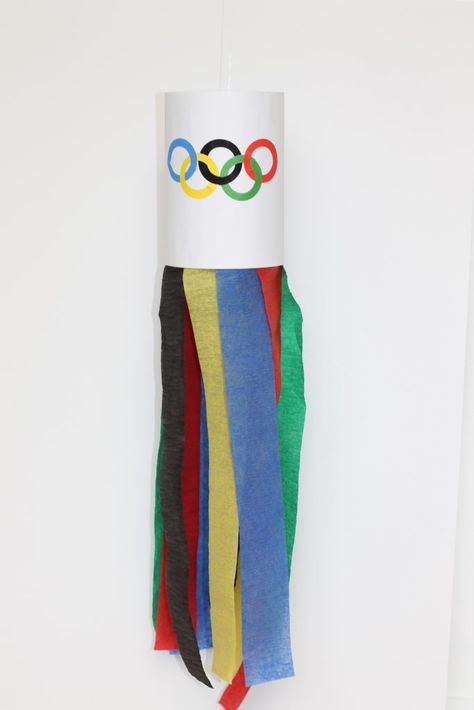 Olympic Wind Sock Craft handmadebykelly.com;onlinelabels.com Wind Sock Craft, Olympic Crafts For Kids, Olympic Torch Craft, Summer Olympics Crafts, Vbs Olympics, Preschool Olympics, Olympics Decorations, Olympic Theme Party, Olympic Games For Kids