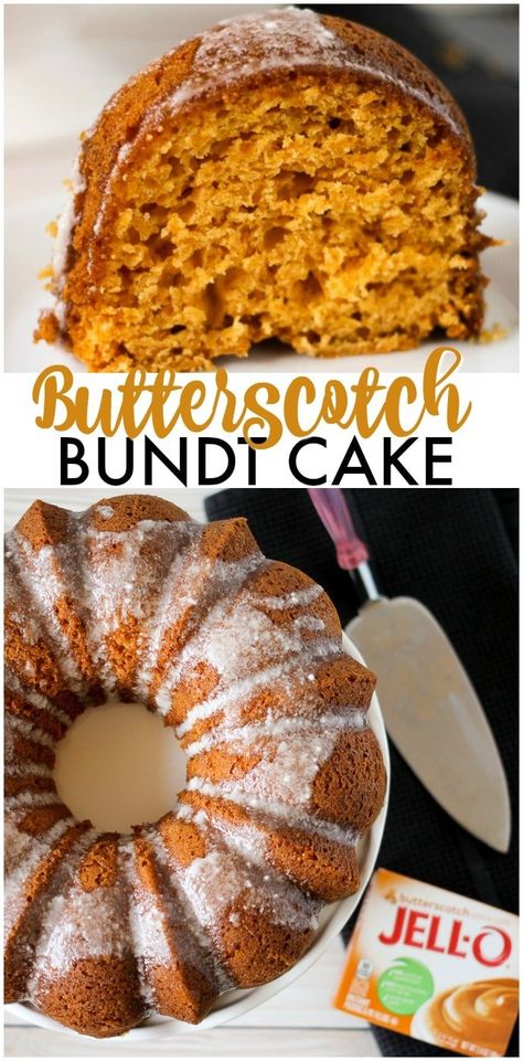 Butterscotch Bundt Cake, Butterscotch Icing, Butterscotch Cake, Cakes To Make, Butterscotch Pudding, Sour Cream Cake, Jell O, Homemade Whipped Cream, Bundt Cakes Recipes