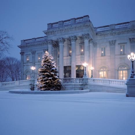 Christmas at the Newport Mansions | Discover Newport, Rhode Island Newport Ri Mansions, Rhode Island Mansions, Newport Mansions, Newport County, Mansion Exterior, Marble House, Dream Mansion, Newport Rhode Island, Grand Homes