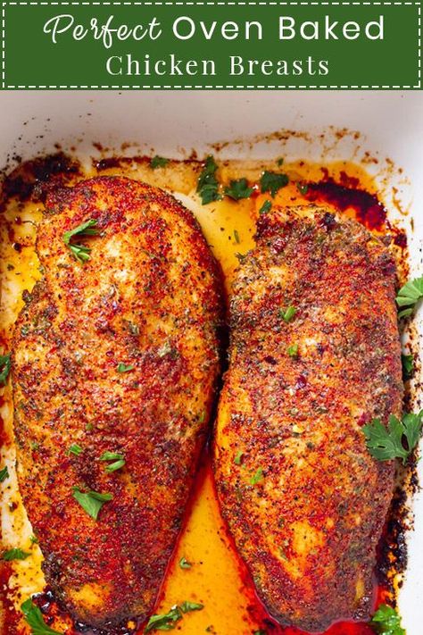 Perfect Oven Baked Chicken Breast are incredibly juicy and flavored with the perfect amount of seasonings. Foolproof tip shared on how to bake the juiciest chicken breasts ever. #chickenbreast #bakedchickenbreast #chickerecipe #recipe #dinnerrecipe Oven Baked Chicken Breast, Juiciest Chicken, Chicken Oven, Baked Chicken Breasts, Chicke Recipes, Oven Baked Chicken Breasts, Chicken Breast Recipes Baked, Chicken Breast Seasoning, Chicken Food