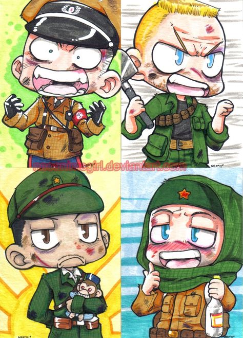 Richtofen Dempsey Takeo and Nikolai in chibi form Call Of Duty Zombies Fanart, Cod Zombies Fanart, Edward Richtofen, Bo3 Zombies, Black Ops 3 Zombies, Tattoo Friends, Cod Black Ops, Zombie Wallpaper, Black Ops Zombies