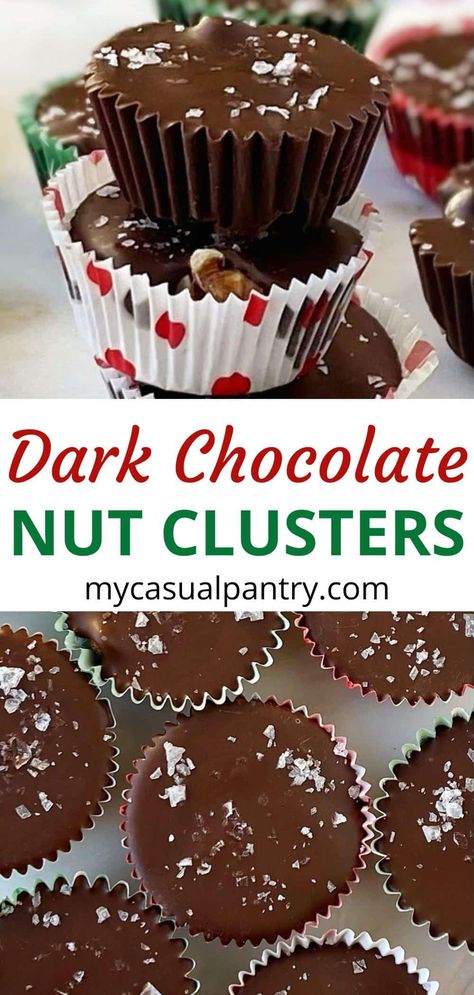 Dark Chocolate Nut Clusters, Chocolate Covered Walnuts Clusters, Chocolate Covered Nuts Clusters, Nut Clusters Recipe, Dark Chocolate Christmas Treats, Chocolate Nut Clusters, Chocolate Nuts Clusters, Nut Clusters, Cookie Platters