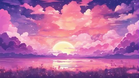 Bg Aesthetic Landscape, Pink Aesthetic Landscape, Coolest Backgrounds, Pastel Rainbow Aesthetic, Sunset With Clouds, Backgrounds Girly, Profile Wallpaper, Purple Flowers Wallpaper, Phone Wallpaper Boho