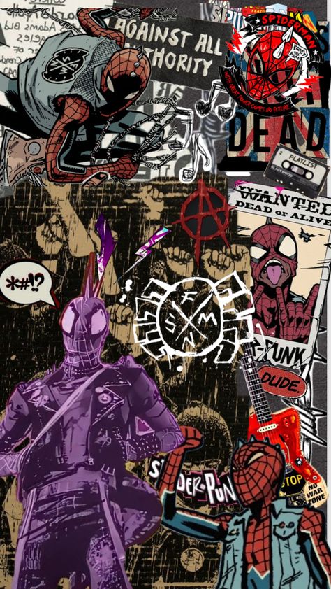 #spiderman #wallpaper #spiderpunk #spidermanacrossthespiderverse Dr Mundo, Spiderman Wallpaper, Punk Wallpaper, Spider Punk, Spaider Man, Grunge Pictures, Marvel Spiderman Art, Retro Wallpaper, Spiderman Art