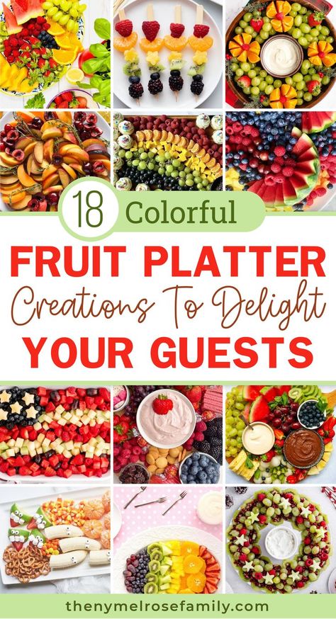 18 Colorful Fruit Platter Creations To Delight Your Guests Beautiful Fruit Platter, Party Fruit Platter, Dessert Charcuterie Boards, Fruit Platter Ideas Party, Fruit Platter Ideas, Fruit Charcuterie, Dessert Charcuterie, Vegetable Appetizers, Fruit Appetizers