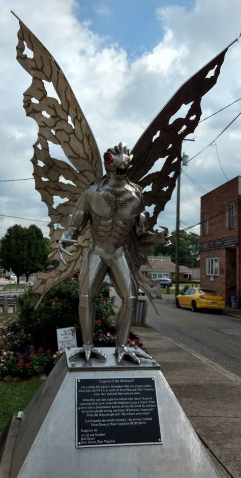 Mothman Statue, Point Pleasant, West Virginia Mothman Statue, Mothman Sightings, Animal Mythology, West Virginia Photography, The Mothman Prophecies, Point Pleasant West Virginia, Indrid Cold, Mountain Monsters, Bw Art