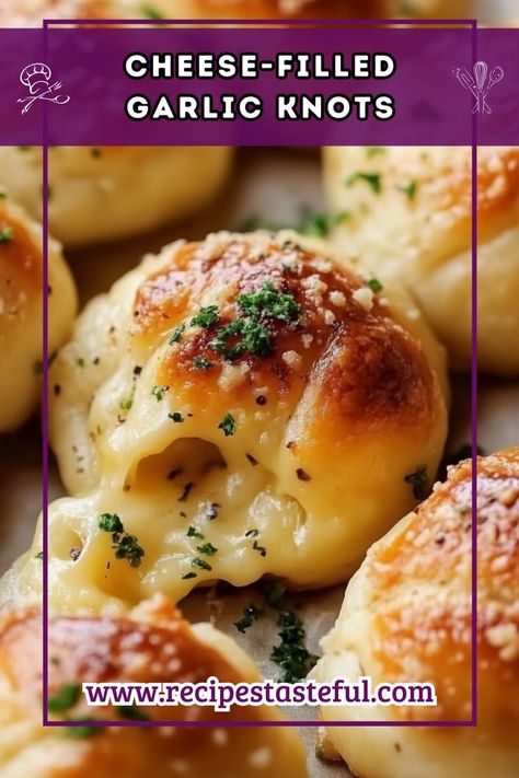 Delicious cheese-filled garlic knots made with pizza dough and brushed with a rich garlic butter. Perfect as a snack, appetizer, or side dish, these knots are fluffy on the outside and gooey on the inside! Garlic Knots Pizza Dough, Garlic Knot Pizza, Make Garlic Butter, Garlic Knots Recipe, Freshly Baked Bread, Garlic Knots, Baked Bread, Gooey Cheese, Quick Weeknight Meals