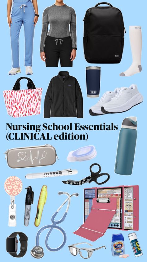 Student Nurse Essentials, Nursing School Backpack, Nurse Student Backpack, Nursing Student Must Haves, Whats In My Nursing School Bag, Nurse Things, Nursing School Essentials, Healthcare Aesthetic, Nursing School Clinical Bag