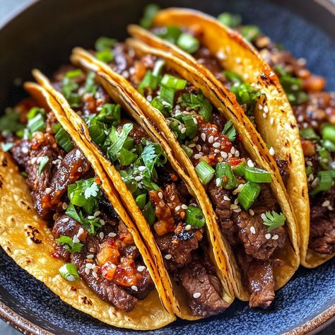 Bbq Beef Tacos, Korean Fusion Food, Korean Tacos, Steak Taco, Santana Row, Nyonya Food, Korean Bbq Beef, Mexican Street Food, Taco Ingredients