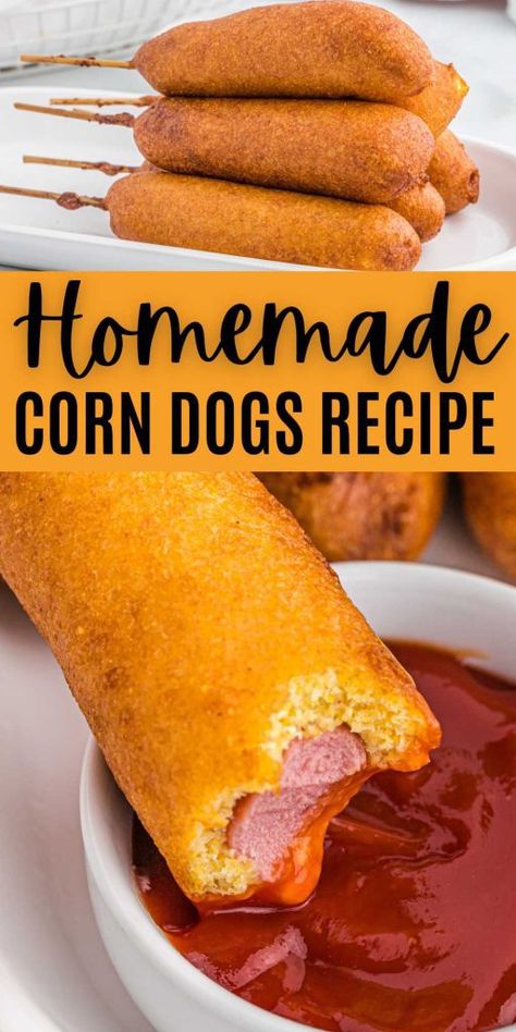 Homemade Corn Dogs Recipe - Eating on a Dime Diy Corn Dogs, Corndog Recipes, Corn Dogs Recipe, Homemade Corn Dogs, Lush Desserts, Homemade Corndogs, Corn Recipes Side Dishes, Dogs At Home, Corndog Recipe