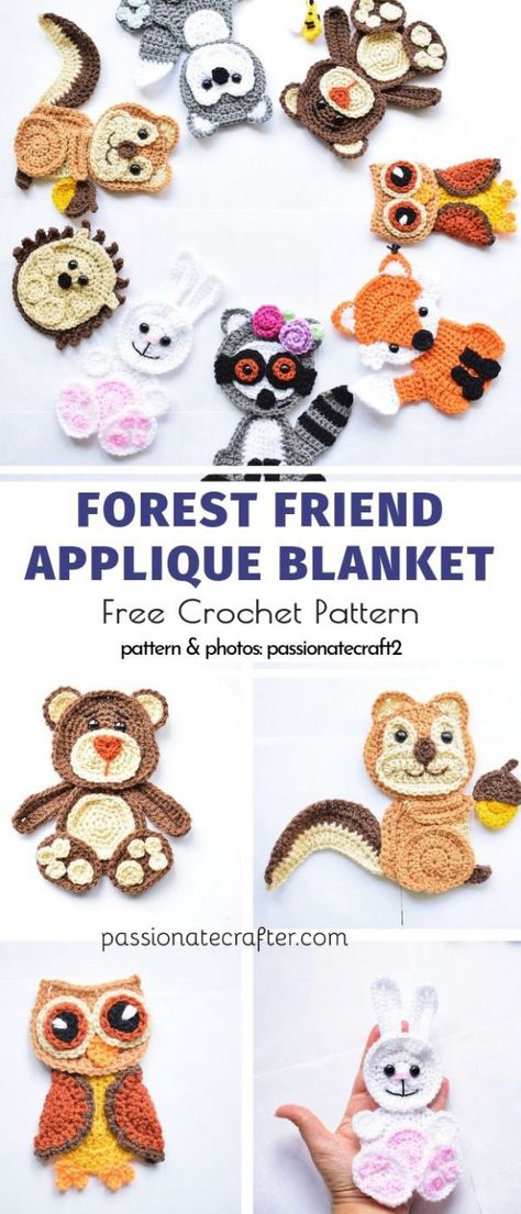 Animal Afghan Crochet Patterns, Free Crochet Pattern Applique, Crochet Woodland Animals Blanket, Craft And Crochet, Crochet Wolf Applique, Free Crochet Applique Patterns Animals, Crochet Moose Applique Free Pattern, Crochet Fox Applique Pattern Free, Crochet Apliques Animals Free Pattern