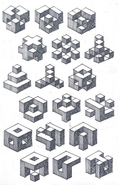 Cube Project Architecture, Isometric Cube Design, Cubes Sketching, Isometric Cube Drawing, Cube Illustrator, Isometric Drawing Architecture, Cube Composition Architecture, Cube Drawing Sketch, Cube Architecture Concept Ideas