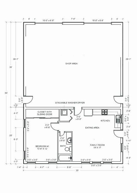 Barn Garage Plans, Shop With Living Quarters, Garage Apartment Floor Plans, Garage With Living Quarters, Pole Barn Plans, Shop Apartment, Barn With Living Quarters, Metal Building House Plans, Garage Guest House