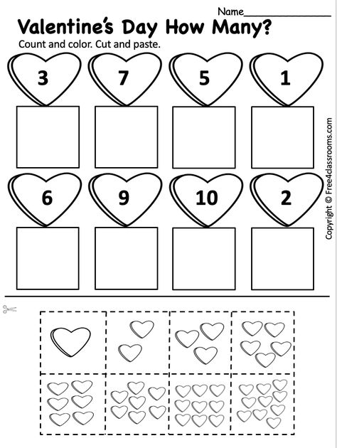 Valentine's Worksheets Preschool, Valentines Math Worksheets Preschool, Valentine Math Preschool Free Printable, Valentine's Day Worksheets For Preschool, Valentine Preschool Worksheets, Preschool Valentines Worksheets Free, Valentine Kindergarten Worksheets, February Worksheets Kindergarten, February Math Preschool