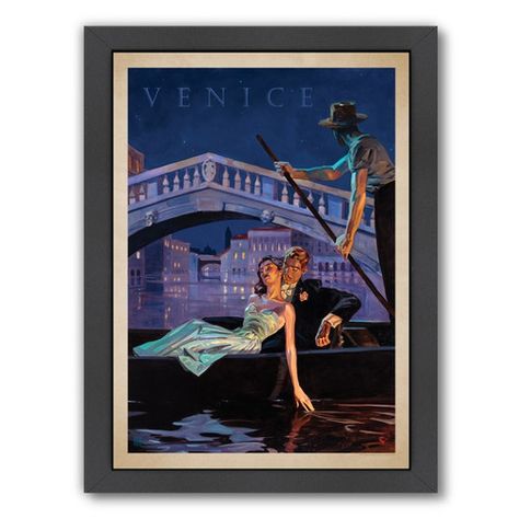 Found it at Wayfair - Venice Framed Vintage Advertisement Vintage Couple, Anderson Design Group, Vintage Couples, A4 Poster, Vintage Poster Art, Romantic Travel, 영감을 주는 캐릭터, Couple Art, Poster Vintage