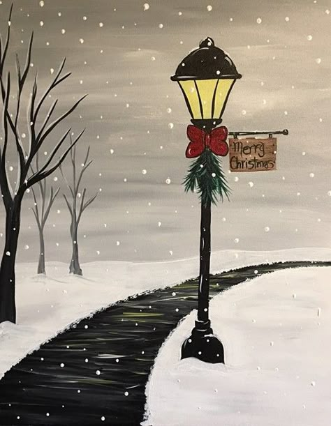 Christmas Backgrounds Drawings, Christmas Lantern Painting, Winter Lamp Post Painting, Christmas Acrylic Art Canvas Ideas, Christmas Scenery Paintings Easy, Cute Winter Paintings, Christmas Aesthetic Painting, Christmas Painting Ideas On Canvas Easy, Xmas Paintings On Canvas