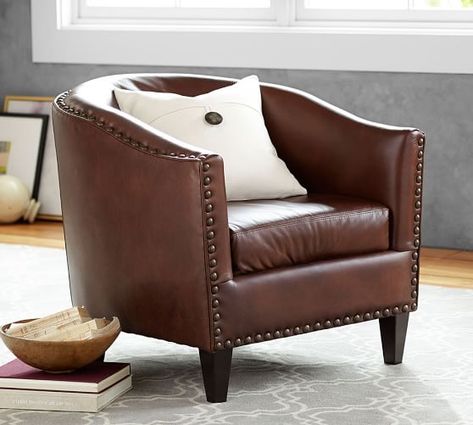 Leather Furniture | Leather Sofas | Leather Sectionals | Pottery Barn Ideal Farmhouse, Leather Chairs, Upholstered Armchair, Style Cottage, Swivel Armchair, Room Planner, Kiln Dried Wood, Flame Retardant, Leather Armchair