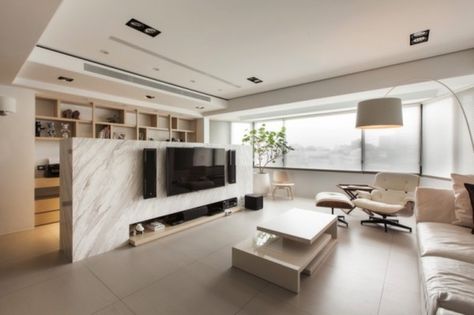 Renovation | 24 Ways to Alter Your Floor Plan for Maximum Space | Renotalk.com™ Apartment Design Inspiration, Room Partition Wall, Modern Room Divider, Contemporary Living Room Design, Condo Design, Tv Wall Design, Divider Wall, Walls Room, Design Del Prodotto