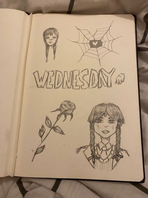 Wednesday Aesthetic Drawing, Art Sketches Wednesday, Wednesday And Thing Drawing, Drawing Ideas Wednesday, Wednesday Drawing Sketch, Wednesday Drawing Ideas, Wednesday Addams Zeichnung, Wednesday Addams Drawing Sketch, Wednesday Drawing Easy