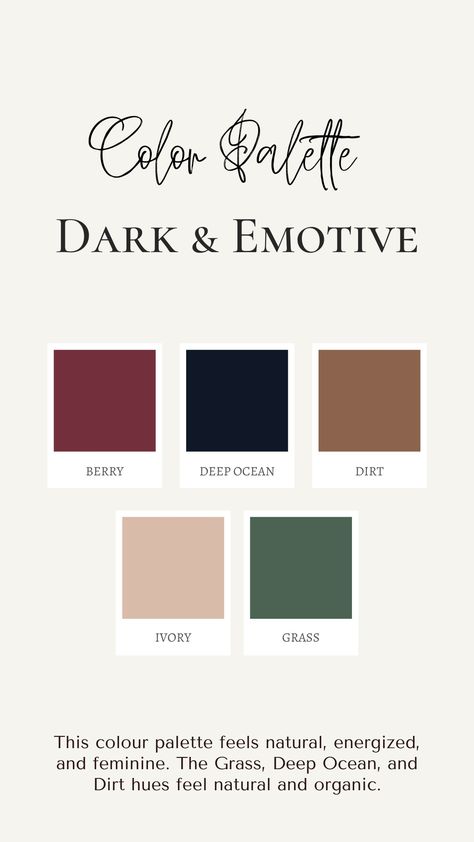 Warm & Inviting
Light & Airy
Dark & Emotive
Cool & Modern Dark Moody Color Scheme, Dark Mauve Color Palette, Dark Feminine Colors, Dark Feminine Colour Palette, Dark Colour Bedroom Ideas, Old Hollywood Color Palette, Dark Feminine Color Palette, Cognac Color Palette, Oxblood Color Palette