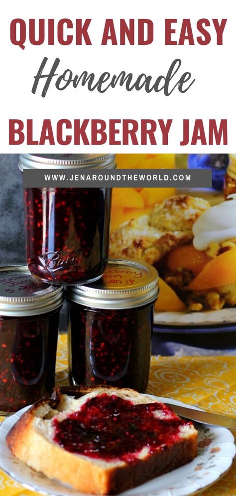 How To Make Blackberry Jam Easy, Blackberry Jam Canning Recipe, Blackberry Freezer Jam Easy, Blackberry Jam Recipe Easy, Frozen Blackberry Recipes, Blackberries Recipes, Blackberry Recipes Easy, Easy Blackberry Jam, Blackberry Freezer Jam