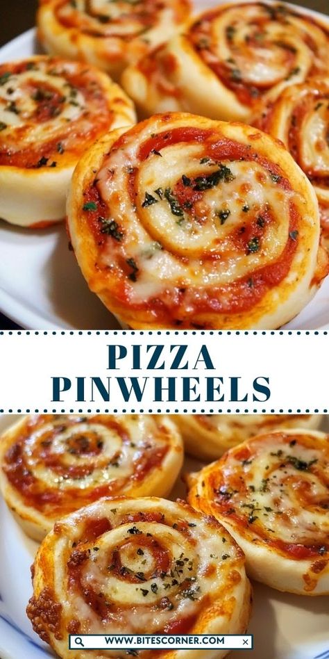 These Pizza Pinwheels are the ultimate party snack or lunch option! Rolled up with marinara sauce, melted cheese, and your favorite pizza toppings, they’re baked to golden perfection and sliced into easy, bite-sized pieces. Serve with extra marinara for dipping and enjoy these cheesy, savory pinwheels that everyone will love! Fun Party Snacks, Pizza Wheels, Party Food Ideas Kids, Childrens Party Food, Pillsbury Pizza, Easy Party Food Ideas, Gameday Food, Party Food Easy, Pizza Pinwheels