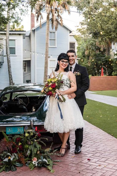 SURPRISE ROCKABILLY WEDDING | Bespoke-Bride: Wedding Blog Creative Couples Photography, Late Summer Early Fall, Rockabilly Wedding, Garland Backdrops, Second Wedding, Tea Length Wedding, Cultural Festival, Tea Length Wedding Dress, Engagement Style