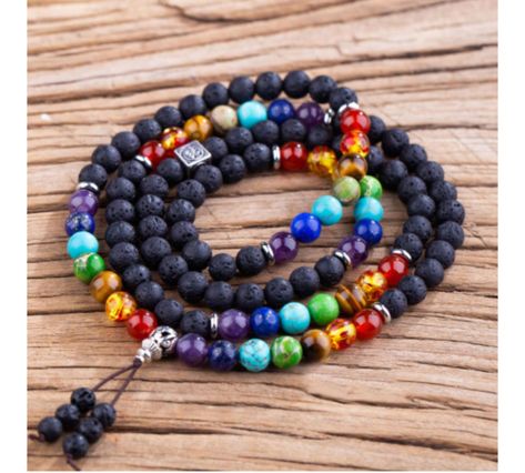 Buddhist Rosary, Necklace Repair, 7 Chakra Bracelet, Chakra Colors, Lotus Necklace, Meditation Beads, Tibetan Jewelry, Volcanic Stone, Yoga Bracelet