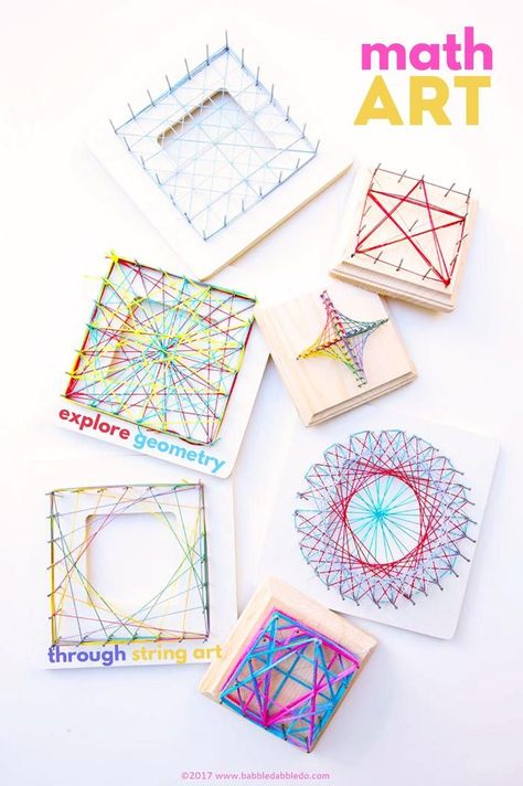 Math Art Idea: Use string art to teach math and geometry concepts to kids Math Art Activities, Geometry Book, Big Ideas Math, Steam Art, Math Projects, Math Geometry, Math Art, Homeschool Art, Cheat Meal