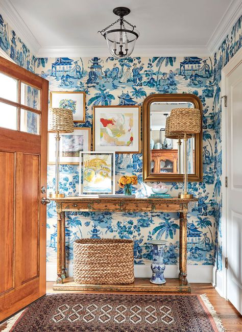 1940s Cottage, Cottage Makeover, Downstairs Loo, Louise Roe, Small Entryways, Interiors Magazine, Chinoiserie Wallpaper, Old Cottage, Small Entryway